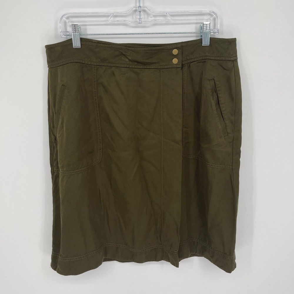 LOFT‎ Women's Olive Green Pockets Faux Wrap Casual Utility Safari Mini Skirt 14